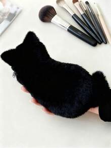 Cute Plush Cat-Shaped Makeup Brush Bag, Soft Plush Cosmetic Storage Bag With Zipper Closure, Suitable For Makeup Brushes, Lipsticks And Other Small Beauty Tools - Multicolor - View 11