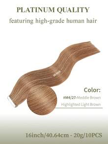 DNE HAIR 10件組 100%人髮隱形接髮片，中棕色高光澤淺棕直髮，14-22英吋長，絲滑無縫，頂級品質，髮尾豐厚，適合細髮，女性美髮沙龍與日常使用 - S4/27 - 查看 16