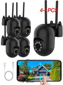 2pcs/4pcs Smart Home Security Camera, 1080P Indoor Wireless WiFi Security Camera, Two-Way Audio, Pan/Tilt/Zoom, Night Vision, AI Motion Tracking - USB Powered, Multi-User Online Access, Stylish Design, Wide Angle Lens, Indoor Camera For Elderly Care And Pet Monitoring, Durable Construction - Black - View 2