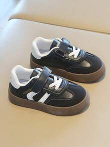 Kids Vintage Training Shoes Spring Autumn New Style Unisex Toddler Hook And Loop Leather Upper Waterproof Soft Sole Casual Sneakers - Black - View 3