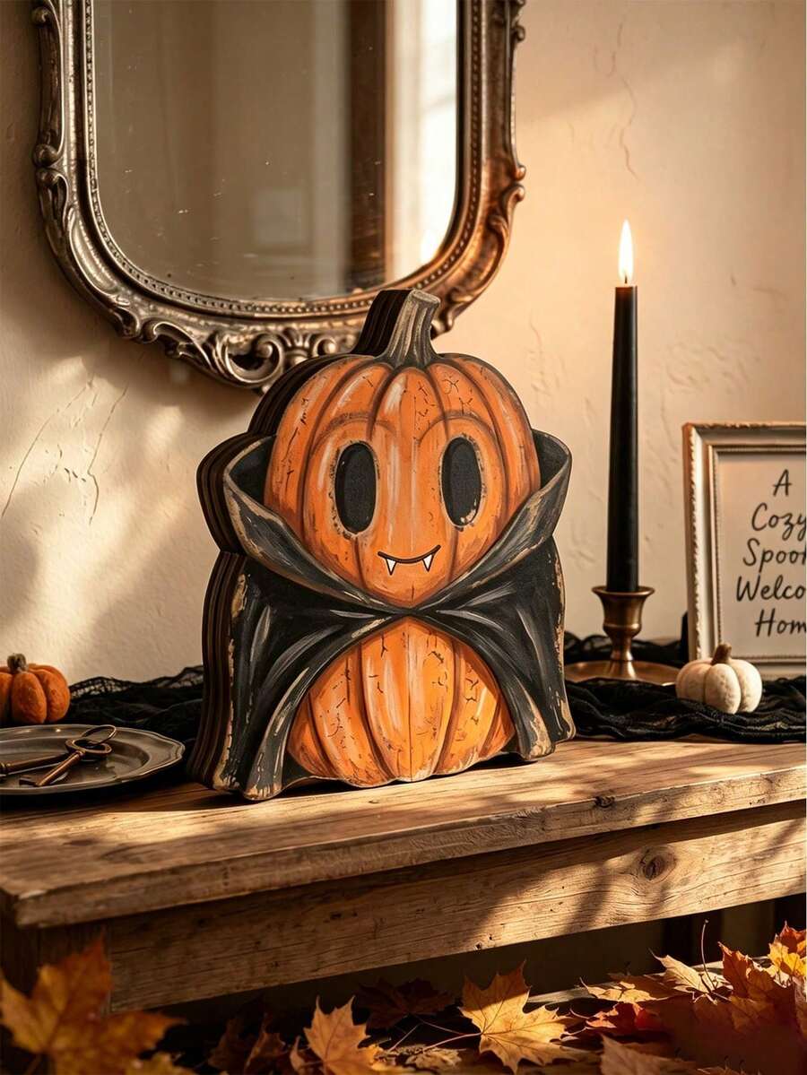 6er Set Vintage Halloween Innenraum Dekoration, Herbst Dekoration, Vintage Holzblock Bücherregal Dekoration, Geist, schwarze Katze, Kürbis, Skelett, Hexe, Eule, Zombie, Vampir, Landhausstil Kamin Kaminsims Herbst Heimdekoration