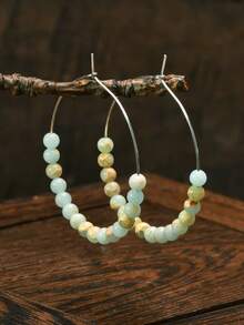 Yumfeel Vintage Shoushan Stone Round Beaded Hoop Earrings, Bohemian Style Women's Hoop Earrings, Helps Relieve Anxiety, Elegant And Fashionable Jewelry Gift - Shoushan Stone - View 1