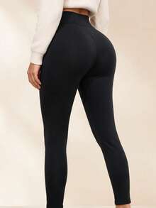 Women'S Casual Thermal Lined Warm Base Layer Pants Thick Jogger Trousers Tights Black Winter - Black - View 8