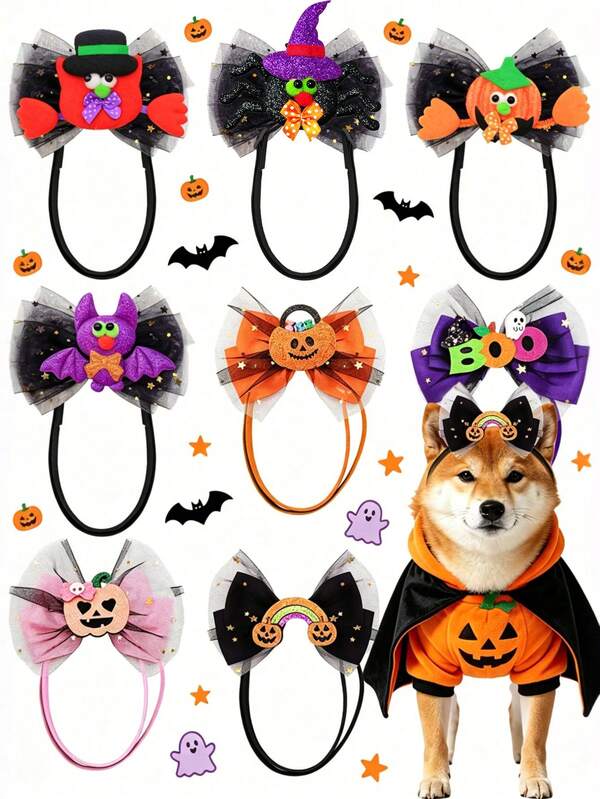1/3/6 piezas Diadema de perro con elementos de Halloween lindos y juguetones, accesorio de dibujos animados con tema clásico de calabaza y fantasma de Halloween, adecuado para perros y gatos pequeños y medianos, como Teddy Bear, Pomerania, etc.