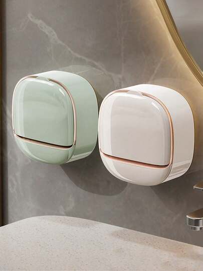 1 pièce Porte-savon mural avec couvercle, porte-savon étanche avec plateau de drainage amovible, boîtier à savon adhésif puissant sans perçage pour salle de bain, douche, baignoire, évier de cuisine, carrelage de vanité & articles essentiels pour chambre d'étudiant