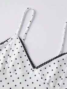 Women Polyester Polka Dot Spaghetti Strap Tank Tops Y2K Fairycore Lace Trim Corset Camisole V Neck Slim Cami Tops Cute Crop Tops Summer Going Out Top - 白色 - 查看 11