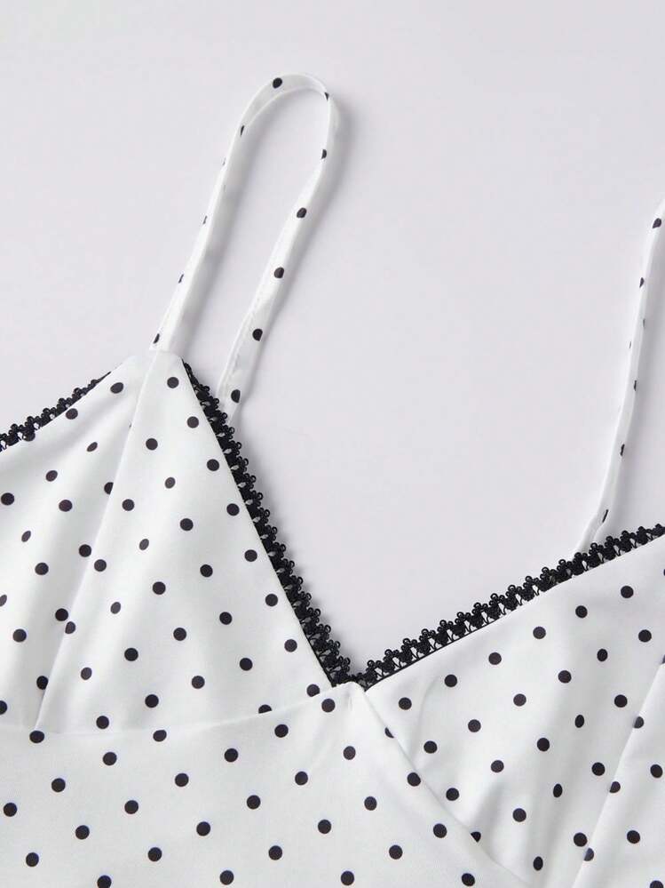 Women Polyester Polka Dot Spaghetti Strap Tank Tops Y2K Fairycore Lace Trim Corset Camisole V Neck Slim Cami Tops Cute Crop Tops Summer Going Out Top - 白色 - 查看 11