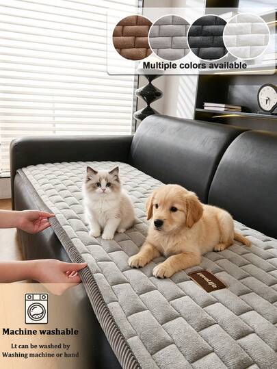 1pc Minimalist Plaid Quilted Plush Sofa Cover, Lightweight Breathable Pet Scratch-Resistant Seat Cushion Protector, Non-Slip Dotted Back, Machine Washable All-Season Pet Furniture Pad, Suitable For 1/2/3 Seater Sofa