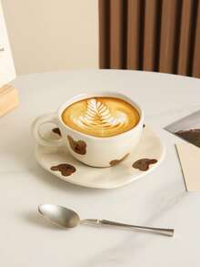 1pc Set Personalized Cute Style Coffee Cup & Saucer, Bear Ceramic Cup & Saucer, Suitable For Club, Home, Coffee Shop, Restaurant Use - WX190-bear - View 3