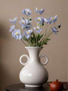 1pc French Vintage White Double Handle Ceramic Vase, Elegant Decorative Vase For Fresh Flowers Or Dried Flowers, Luxury Home Decor For Living Room, Entryway, Dining Table, Shelf, Housewarming, Ramadan And Eid Gift - Solid Color Double Ear - View 5