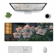 YUFZX 1pc Extra Large Extended Moonlit Starlight Lily Flower Sea Pattern Mouse Pad, With Non-Slip Rubber Bottom And Stitched Soft Cloth Material Keyboard Pad. Quiet Night Sky Healing Floral Landscape Aesthetic With Non-Slip Rubber Bottom And Stitched Soft Cloth Material Keyboard Pad, Suitable For Gaming, Home Office And Learning Scenarios. - View 12
