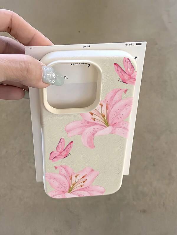 1件 白色百合蝴蝶飛翔極簡風個性化 TPU 防摔全包手機殼，適用於 Apple 17 16 15 14 13 12 11 Pro Max Air 及系列