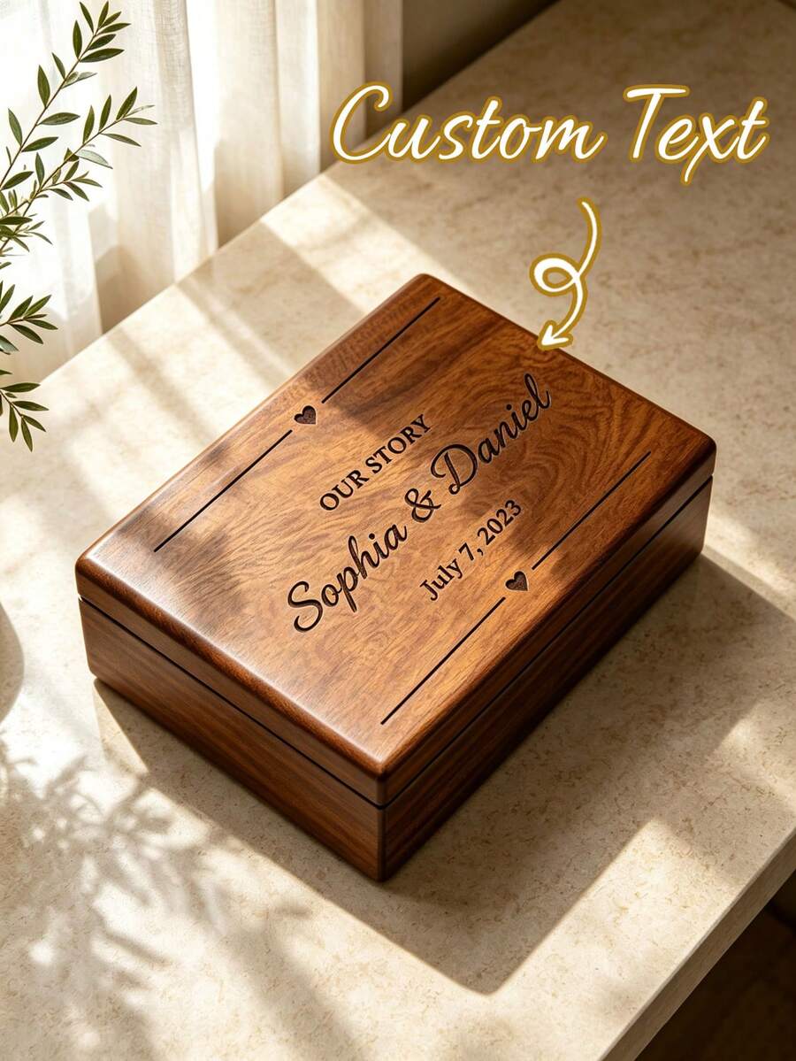Personalized Wedding Keepsake Box, Customized Commemorative Box, Couple Name Gift, Anniversary Storage Box, Ideal Gift For Him - Multicolor - View 1