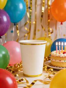 25/50pcs Set, High Quality White Paper Buckets, Foil Printed Pattern (266ml) - Elegant Disposable Tableware, Suitable For Various Parties And Occasions, Disposable Paper Buckets, Birthday Party, Gold Paper Buckets, Business Meetings, Club Dining, Kitchen Decor - Multicolor - View 3