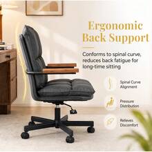 Home Office Desk Chair, Ergonomic Leather Computer Chair With Wheels And Oak Armrests, Height-Adjustable Swivel Executive Chair WL - 黑色+PU皮革 - 查看 7