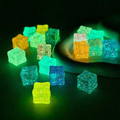 5/10/30pcs 18mm Artificial Glow-In-The-Dark Glitter Starry Sky Ice Cubes Decor, Suitable For Decoration, Photography Props, DIY Crafts, Party Favors And Gift Bag Fillers, Random Colors