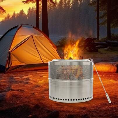 Stainless Steel Fire Pit, Fire Pit, Diameter 50 Cm, Collapsible Smokeless Fire Pit, Outdoor Fire Basket, Portable Fire Basket With Storage Bag For Outside Camping