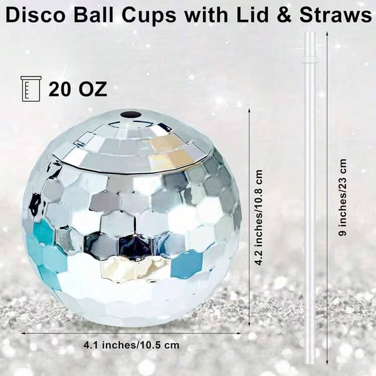 Disco Ball Cup With Straw, Glitter Sphere Party Cup, Unique Shaped Cup For Girls - Multicolor - View 12