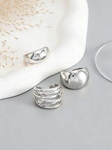 Bộ 3 nhẫn ngón chân hình chữ C hình học phong cách Âu Mỹ thời trang phóng khoáng, trang sức chân tối giản nhiều lớp có thể đeo chồng, phối đồ đi biển nghỉ hè cho nữ - Bạc - Xem 3