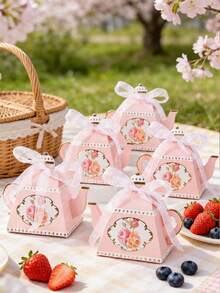 10pcs Teapot Shaped Gift Boxes, Spring Afternoon Tea Gift Candy Cookie Packaging Boxes, Elegant Paper Gift Packaging Boxes, Birthday Wedding Party Decoration Supplies, Baby Shower Party Decoration, Gender Reveal Party Decoration Supplies, Family Gathering Gift Packaging Supplies, Baby Girl First Birthday Party Decoration, Wedding Small Gifts, Tabletop Decoration, Home Decor, Spring Event Accessories, Party Small Gifts - Pink Teapot - View 1