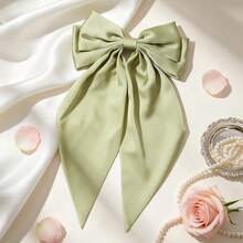 1pc Solid Color Satin Hair Clip With Ribbon Streamers And Large Bowknot, Versatile Hair Accessory For Women Valentine's Day Claw Clips Hair Claws Hair Barrettes, School Stuff, Elegant, College, Winter Outfit For Women, Bows, Cute, Hair Accessories, Head Accessories, Hairpin - Yellow - View 14