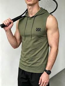 ZYNTH BALENO 男士休闲印花连帽背心，适合健身、户外运动和四季穿着 - 軍綠色 - 查看 7