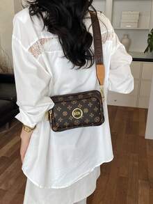 Dedoo 復古印花PU皮革斜挎相機包，金屬Logo多拉鍊口袋休閒手提包，大容量，學生背包，大學校園 - 彩色 - 查看 5
