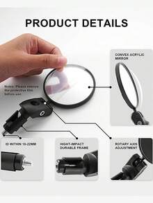 2pcs Bar End Bicycle Mirrors For Handlebars Adjustable Cycling Lightweight Rear View Mirrors For Mountain Road Bikes - Black - View 8