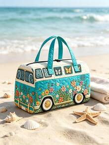 1pc Floral Bus Travel Storage Bag, Foldable Storage Bag, Multi-Functional Storage Bag, Butterfly Floral Bus Pattern Design, Simple And Fashionable. Large Capacity Tote Bag Style, Suitable For Outdoor, Travel, Gym, Dorm Storage, Holiday Gift, Travel Bag, Toiletry Bag, Makeup Bag, Travel Essential, Back To School, Halloween, Gift Essential, Home Storage Essential - Multicolor - View 11