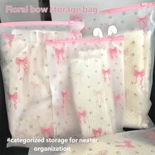9pcs Transparent Floral Bow Zipper Storage Bags, 3 Sizes Assorted, Durable PEVA Material, Waterproof Clothing, Underwear, Toiletries, Cosmetics Storage Cubes, Essential For Travel And Home Organization, Suitable For Suitcase, Closet, Drawer, Under Bed Storage - Multicolor - View 9
