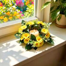 Coroa Decorativa de Castiçal com Margaridas Amarelas - 1 peça - Visão 6