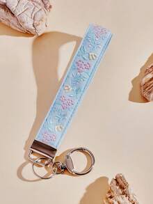 1pc New Fashion Polyester Fabric Keychain, Heat Transfer Printing Fabric Strap Keychain Bag Pendant - Multicolor - View 13