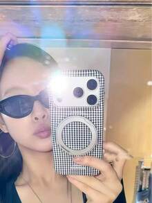 Ins Korean Style Fashion Classic Black & White Plaid Rotating Stand Phone Case For IPhone 17, 17 Pro, 17 Pro Max, 16, 16 Pro Max, 14, 18, 18 Pro Max, Half-Cover Protective Shell - Multicolor - View 6