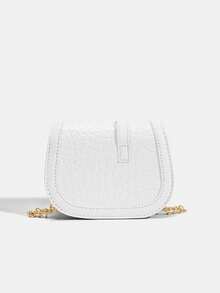 1pc Women's Minimalist Crocodile Embossed Chain Saddle Bag, Commuter Textured Versatile Crossbody Bag - M2255 - View 6