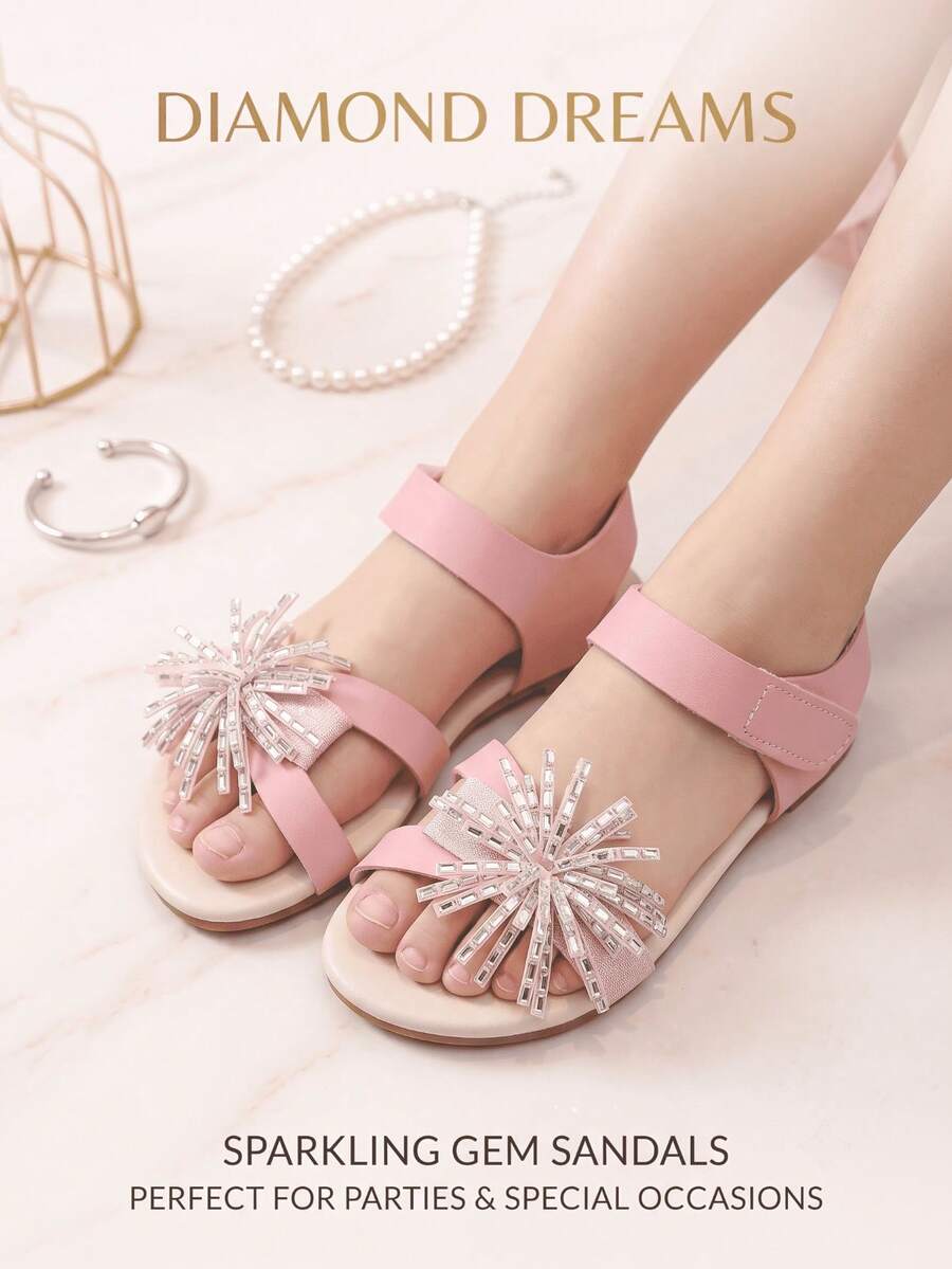 Water Drop Fireworks Girl Sandals, Summer Style, Hook And Loop Design, Pairs Well With Princess Dress To Enhance The Atmosphere - Pink - View 1