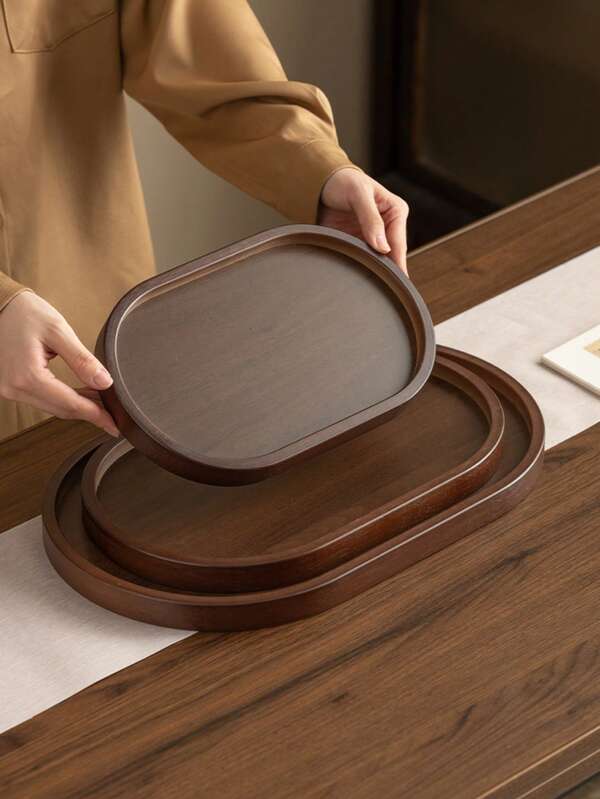 1pc Walnut Color Bamboo Tray With Handle Design, For Food, Snacks, Drinks, Sushi, Steak, Pizza, Desserts, Cakes, Bread, Breakfast Tray, Coffee Tray, Tea Tray, Platter, Ramadan, Valentine's Day, Spring Festival