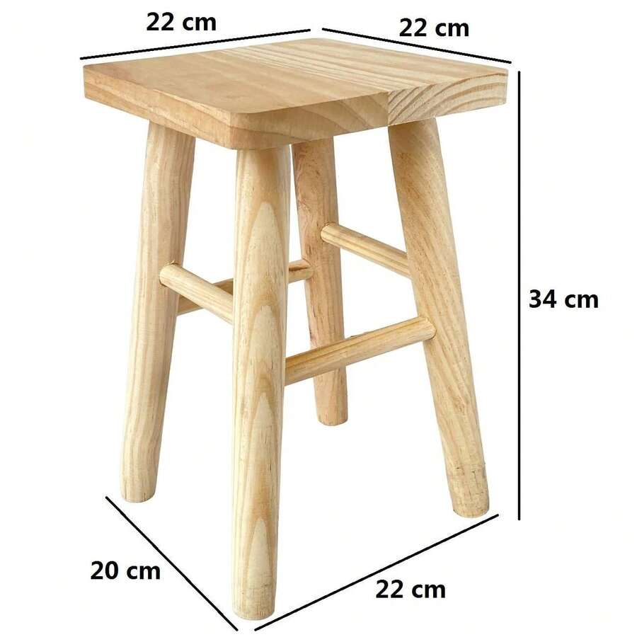 Taburete Cuadrada de Madera Natural, Silla Banqueta Cuadrada 3 Tamaños - Altura de 34 cm - Ver 1