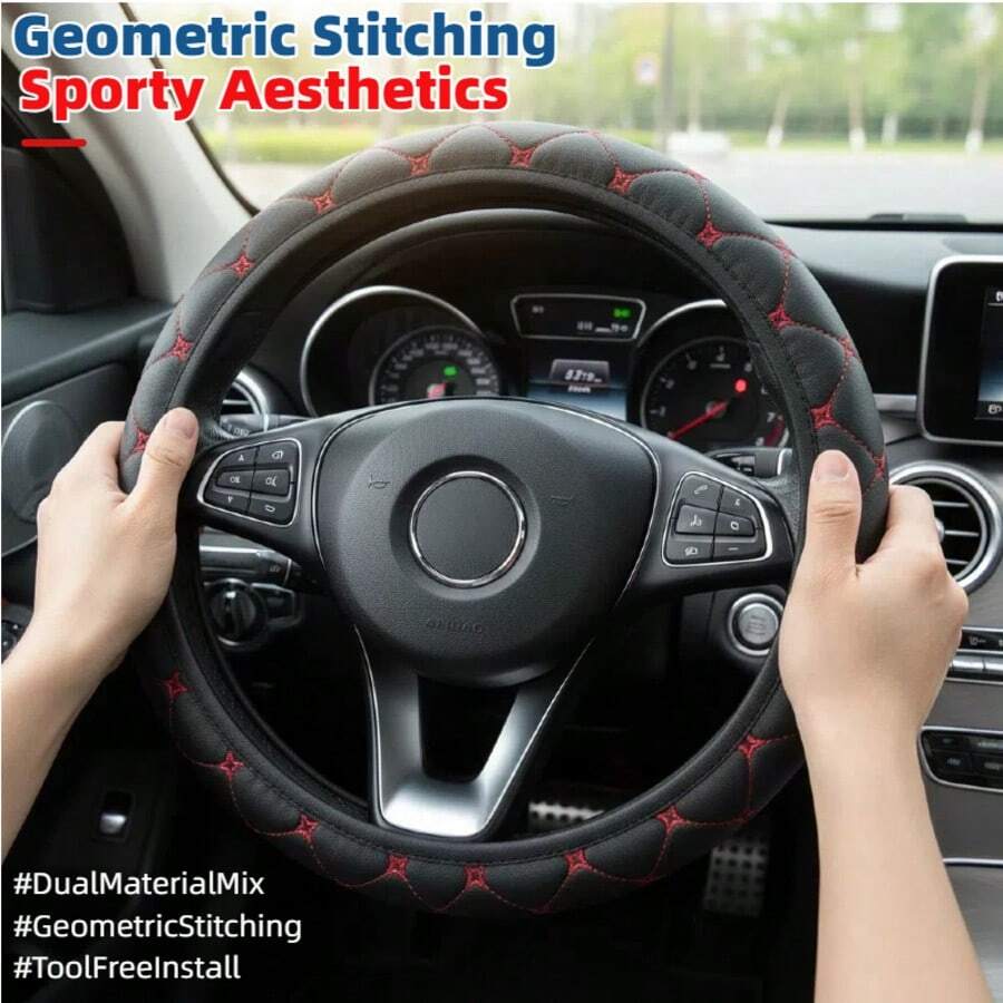 15 Inch Car & SUV Steering Wheel Cover - PU Leather & PVC, Non-Slip Grip, No Inner Ring, Easy Installation, Fits 38cm(15 Inch) O-Shape/D-Shape Steering Wheels, Car Interior Accessory