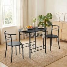 3-Piece Dining Set, Kitchen Table And 2 Chairs With Shelf, Living Room, Black Marble Look - 黑色 - 查看 8