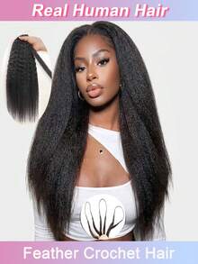 Kinky Straight Human Crochet Hair Miracle Knots Hair Crochet Human Hair Bundles 24 Inch 50g Pre-Separated Feather Crochet Human Hair Natural Yaki Straight Texture Extensions - SNatural - View 2