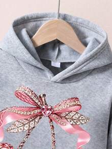 Tween Girl Bow Pattern Warm Hoodie And Sweatpants Casual Set - Grey - View 4