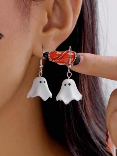 1 Pair Ghost Cartoon Earrings, Cute Ghost Earrings, Suitable For Halloween Party