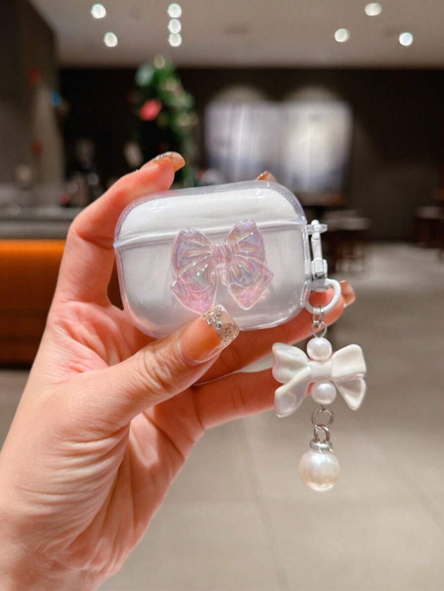 Kotak Pelindung Earphone Bluetooth Motif Pita Lucu | Desain Cangkang Lembut Transparan dengan Hiasan Pita Mutiara | Modis dan Tahan Guncangan | Cocok untuk Pro 2/3/4 | Hadiah Ulang Tahun Ideal untuk Remaja dan Perempuan | Tahan Debu dan Jatuh, Kotak Penyimpanan Earphone yang Penting - MultiWarna - View 1