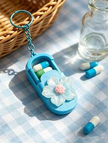 Portable Mini Pill Box With Fluorescent Flower Design, Portable Pill Box With Keychain, Office Worker Pill & Vitamin Storage Box, Handmade Mini Pill Box, Travel Medicine Storage Box, Daily Vitamin Pill Box, Pocket Pill Box, Compact Pill Box, Daily Pill Storage Container, Waterproof Pill Box, Daily Medication Organizer, Keychain, Home Essential, Travel Essential - Multicolor - View 4