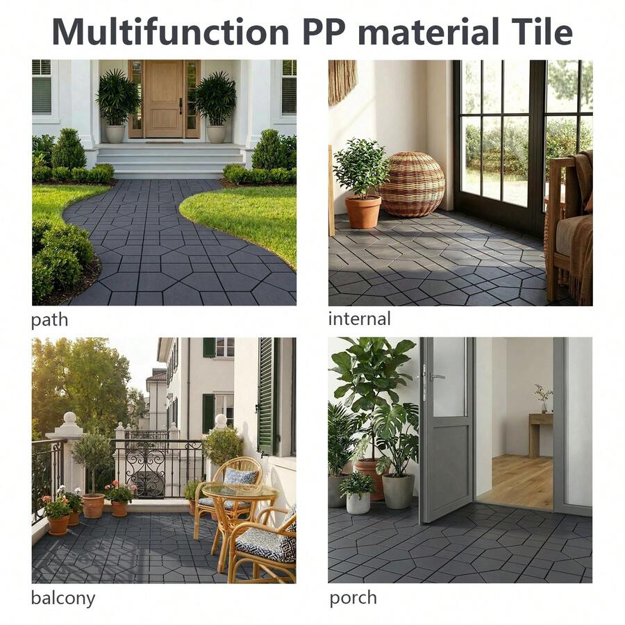 Interlocking Courtyard Deck Tiles Set | 12-Inch Weather-Resistant Plastic Outdoor Flooring | Suitable For Garden, Balcony, Poolside - Diagonal Six-stripes - View 1