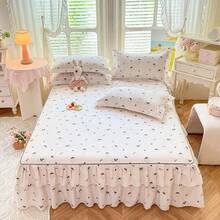 3 Piecesskin-Friendly Korean-Style Princess-Style Lace Bed Skirt Set, Including 1 Bed Skirt And 2 Pillowcases. Made Of Breathable Polyester, With High-Definition Printing. Suitable For All Seasons And Suitable For Home Or Dormitory Decoration. - Multicolor - View 6