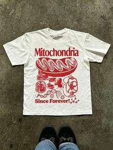 Women's Festival Tee: Mitochondria Graphic & Cell DNA Illustration, Blue Text, White Unisex Science Summer T-Shirt - 白色4 - 查看 1