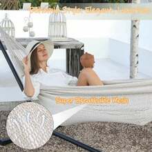 ZEAN Hamaca tejida a mano de cuerda de algodón gruesa Hamaca para dos personas para exterior, patio, jardín trasero, capacidad de 550 libras - Multicolor - Ver 3