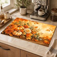 1pc Pumpkin Pattern Diatomaceous Earth Kitchen Drain Mat, Quick-Drying Absorbent Non-Slip Coffee Machine Mat And Dish Drying Mat, Suitable For Kitchen Countertop, Dining Table And Autumn Home Decor - Multicolor - View 4