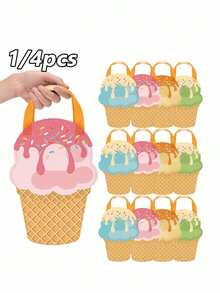 1/4pcs Ice Cream Tote Bags, Suitable For Birthday, Wedding, Pool Party, Picnic, Cute Cone Party Gift Bags For Candy, Snacks, Gifts, Summer Celebration, Wedding & Birthday Decoration - Multicolor - View 2